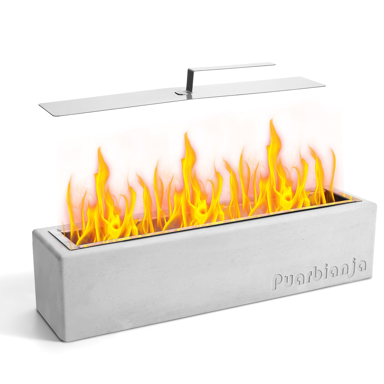 Puarbianja 14.5" Tabletop Fire Pit - Stylish Concrete Fire Pit for Indoor & Outdoor Use - Gift for Christmas ,White Elephant Gift, Light Grey