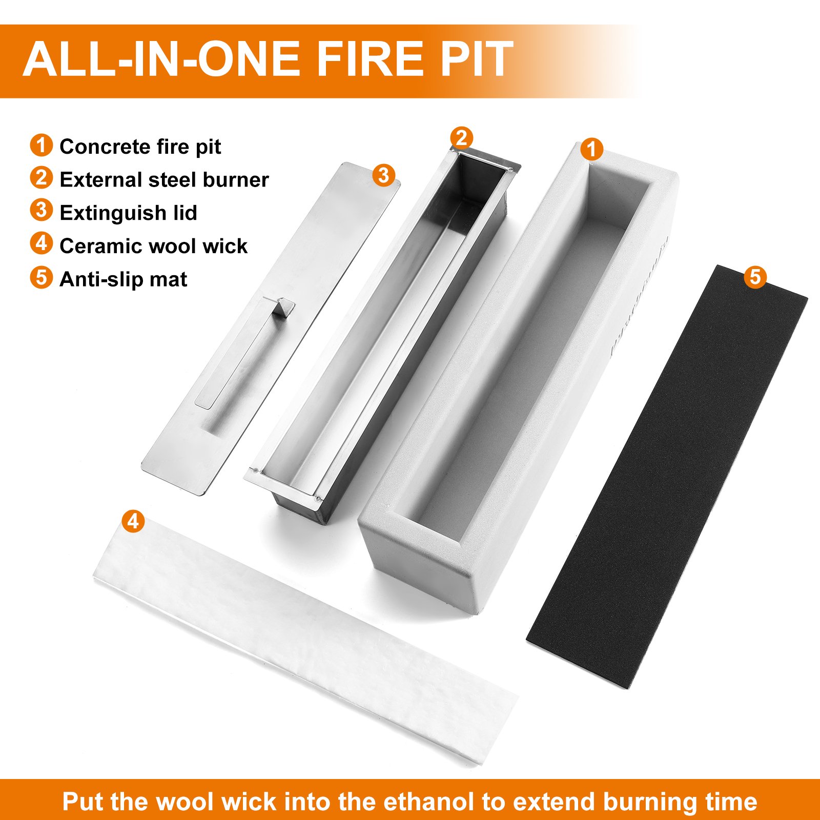 Puarbianja 14.5" Tabletop Fire Pit - Stylish Concrete Fire Pit for Indoor & Outdoor Use - Gift for Christmas ,White Elephant Gift, Light Grey - Image 3