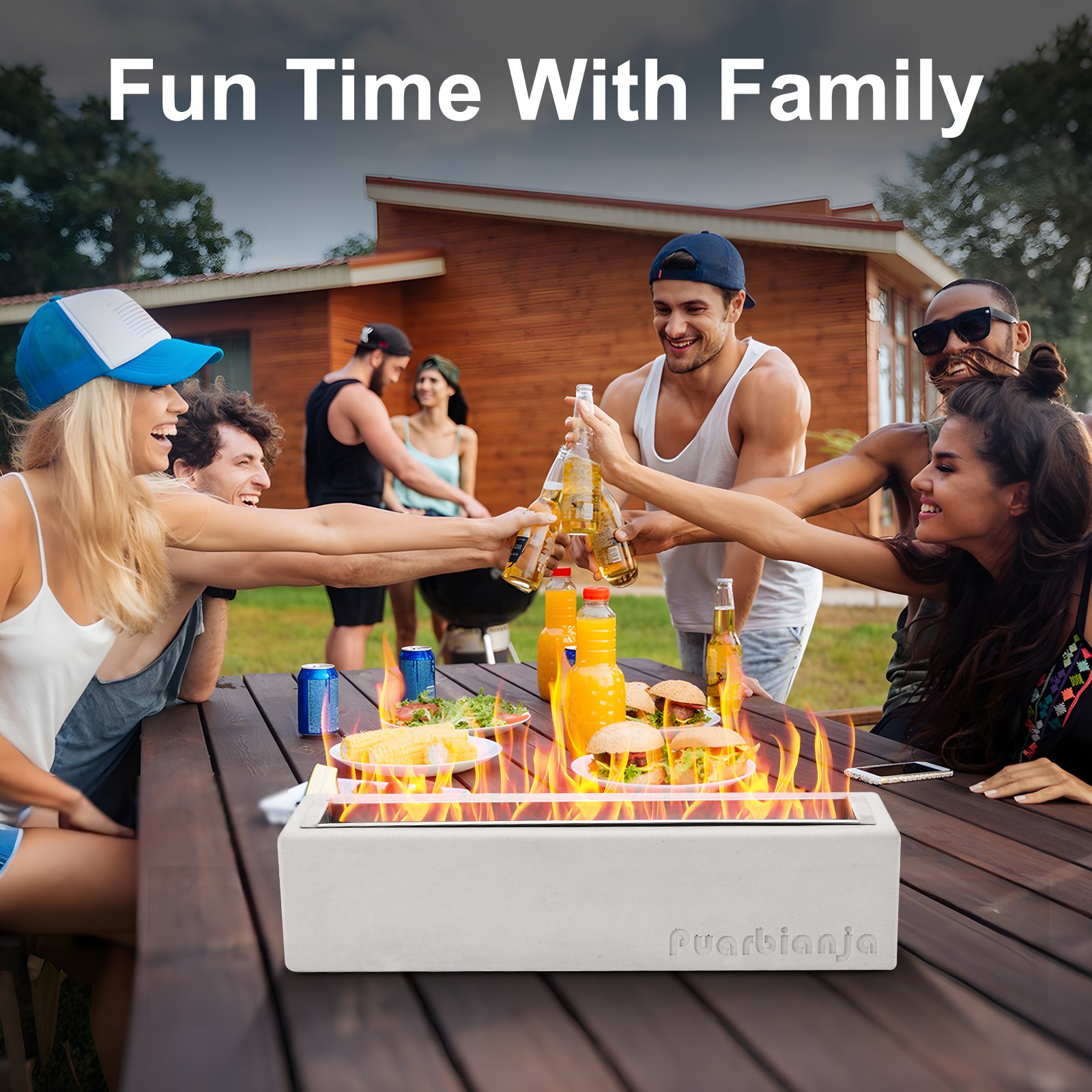 Puarbianja 14.5" Tabletop Fire Pit - Stylish Concrete Fire Pit for Indoor & Outdoor Use - Gift for Christmas ,White Elephant Gift, Light Grey - Image 5