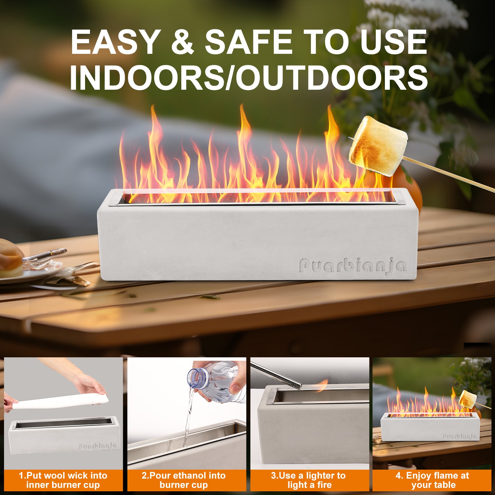 Puarbianja 14.5" Tabletop Fire Pit - Stylish Concrete Fire Pit for Indoor & Outdoor Use - Gift for Christmas ,White Elephant Gift, Light Grey - Image 4